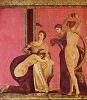 Dionysischer Fries mit gegeißeltem Mädchen und Bacchantin (Pompejanische Wandmalerei des '2. Stils/ Ausschnitt)
