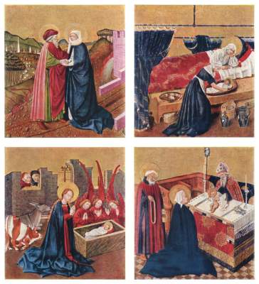Albrechtsaltar, linker Drehflügel, Innenseite: 4 Tafeln zum Marienleben Stiftsmuseum