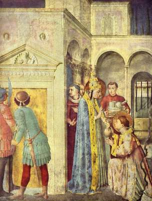 Papst Sixtus II. übergibt dem hl. Laurentius den Kirchenschatz (Ausschnitt) Vatikan, Musei Vaticani, Cappella Niccolina