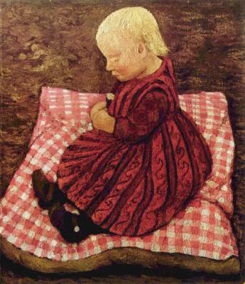 Bauernkind auf rotgewürfeltem Kissen Slg. Ludwig Roselius
