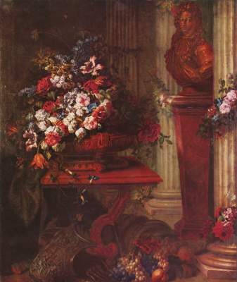 Vase mit Blumen und Bronzebüste Ludwigs XIV. Musée National du Louvre