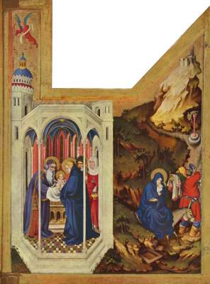 Altar für Philipp den Kühnen, Herzog von  Burgund, rechter Flügel: Die Darstellung im Tempel und die Flucht nach Ägypten Musée des Beaux-Arts