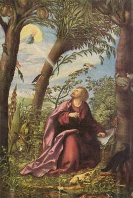 Johannesaltar, Mitteltafel: Johannes auf Patmos Alte Pinakothek