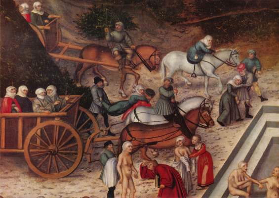 Der Jungbrunnen, Ausschnitt: Ankunft der alten Weiber Gemäldegalerie