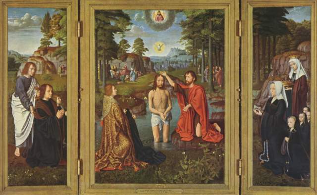 Altar des Jean des Trompes: Die Taufe Christi, die Stifter und ihre Schutzheiligen Musée Communal