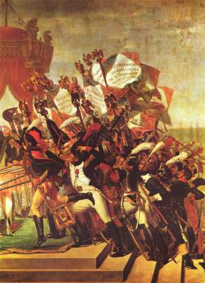 Schwur des Heeres auf den Kaiser nach der  Verteilung der Adler auf dem Marsfeld in Paris am 5. Dezember 1801 (Ausschnitt) Schloß