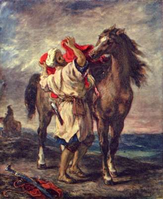 Marokkaner beim Satteln seines Pferdes Ermitage