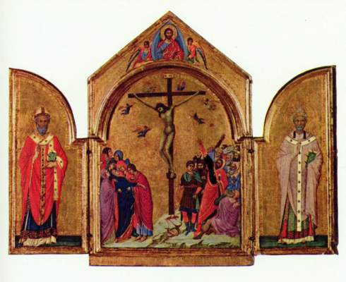 Kreuzigung. Auf den Flügeln die Heiligen Nikolaus und Gregor Museum of Fine Arts