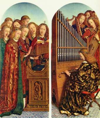 Altar des mystischen Lammes, linker Flügel: Die singenden Engel/ rechter Flügel: Die musizierenden Engel St. Baafs