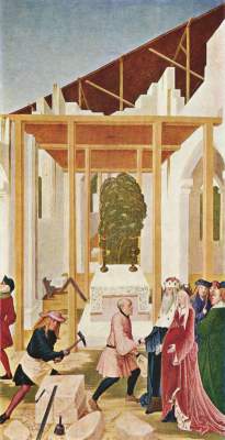 Leopold-Altar, Flügelbild: Erbauung der Stiftskirche Stiftsmuseum