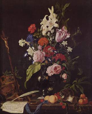 Blumenstrauß in gläserner Vase, Kruzifix und Totenkopf Alte Pinakothek