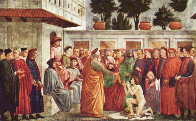 Szenen aus dem Leben Petri: Die Auferweckung des Sohnes des Theophilus und Petrus in Kathedra Santa Maria del Carmine, Cappella Brancacci