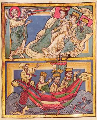 Traum und Heimreise der Heiligen Drei Könige (Evangelistar des Speyerer Doms) Badische Landesbibliothek