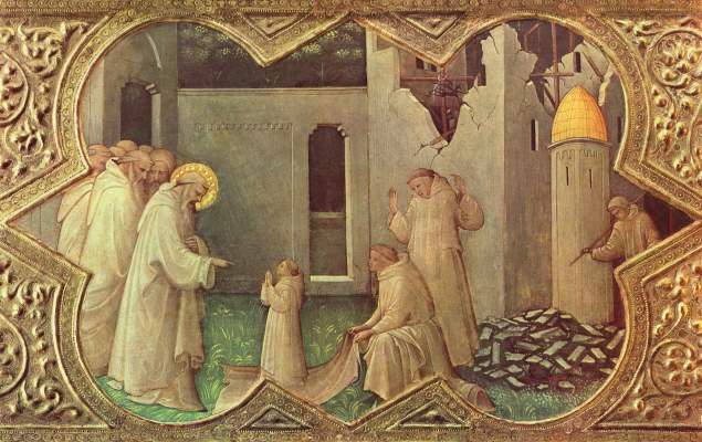 Marienkrönung, Predella: Der Hl. Benedikt erweckt den kleinen Klosterbruder zum Leben Galleria degli Uffizi