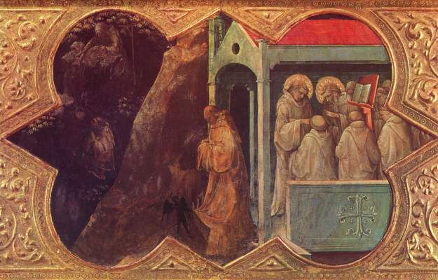 Marienkrönung, Predella: Der Hl. Benedikt und der vom Teufel versuchte Klosterbruder Galleria degli Uffizi
