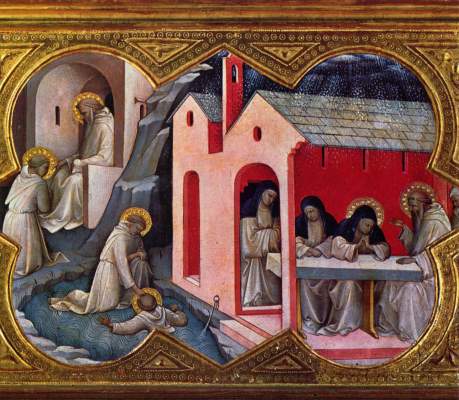 Marienkrönung, Predella: Szene aus dem Leben des Hl. Benedikt Galleria degli Uffizi