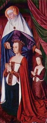 Anne de France mit der Schutzheiligen und ihrer Tochter Suzanne (Triptychon von Moulins, rechter Flügel) Kathedrale