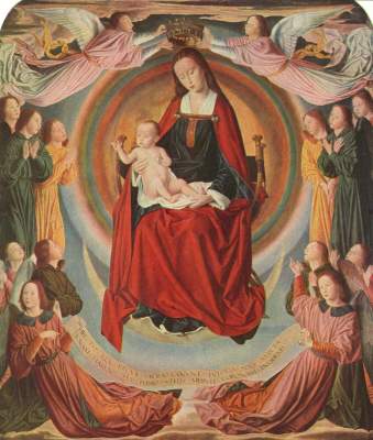 Triptychon von Moulins, Mitteltafel: Maria in der Glorie und Engel Kathedrale