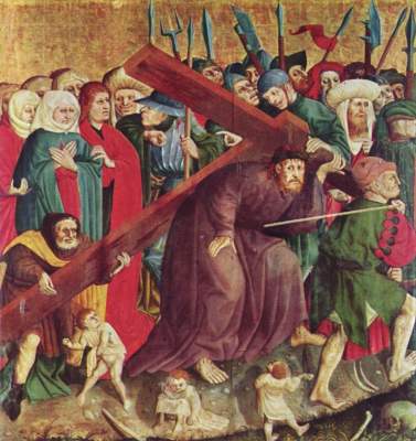 Wurzacher Passionsaltar, linker Flügel innen unten: Kreuztragung Christi Gemäldegalerie