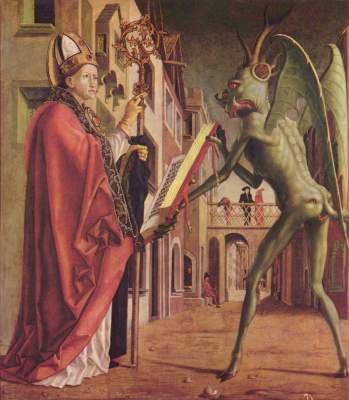 Kirchenväteraltar, rechter Flügel außen unten: Hl. Wolfgang und der Teufel Alte Pinakothek