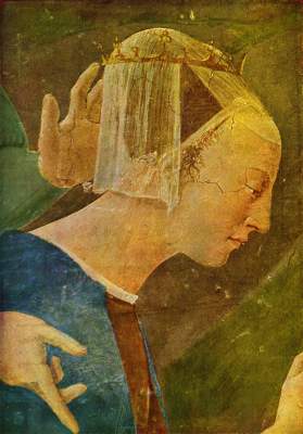 Die Königin Saba betet vor dem Kreuzesholz (Ausschnitt) San Francesco