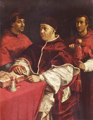 Papst Leo X. mit den Kardinälen Luigi Rosso und Giulio de'Medici Galleria degli Uffizi