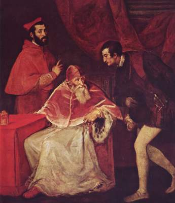 Papst Paul III. mit Kardinal Alessandro Farnese und Herzog Ottavio Farnese (unvollendet) Galleria Nazionale di Capodimonte