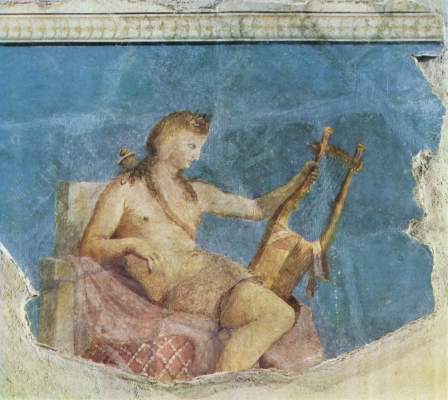 Apollo mit der Leier (Fragment eines römischen Wandbildes nach griechischem Vorbild) Palatin, Antiquarium