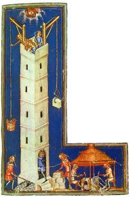 Weltchronik in Versen, Miniatur: Der Turmbau zu Babel Bayerische Staatsbibliothek