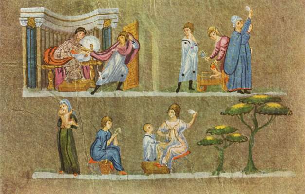 Wiener Genesis, Miniatur: Joseph und die Frau des Potiphar Österreichische Nationalbibliothek