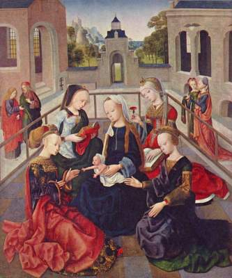 Maria und das Jesuskind zwischen vier heiligen Frauen Rijksmuseum