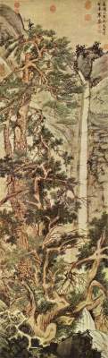 Alte Bäume an einem kalten Wasserfall (Rollbild) Sammlung der Chinesischen Nationalregierung